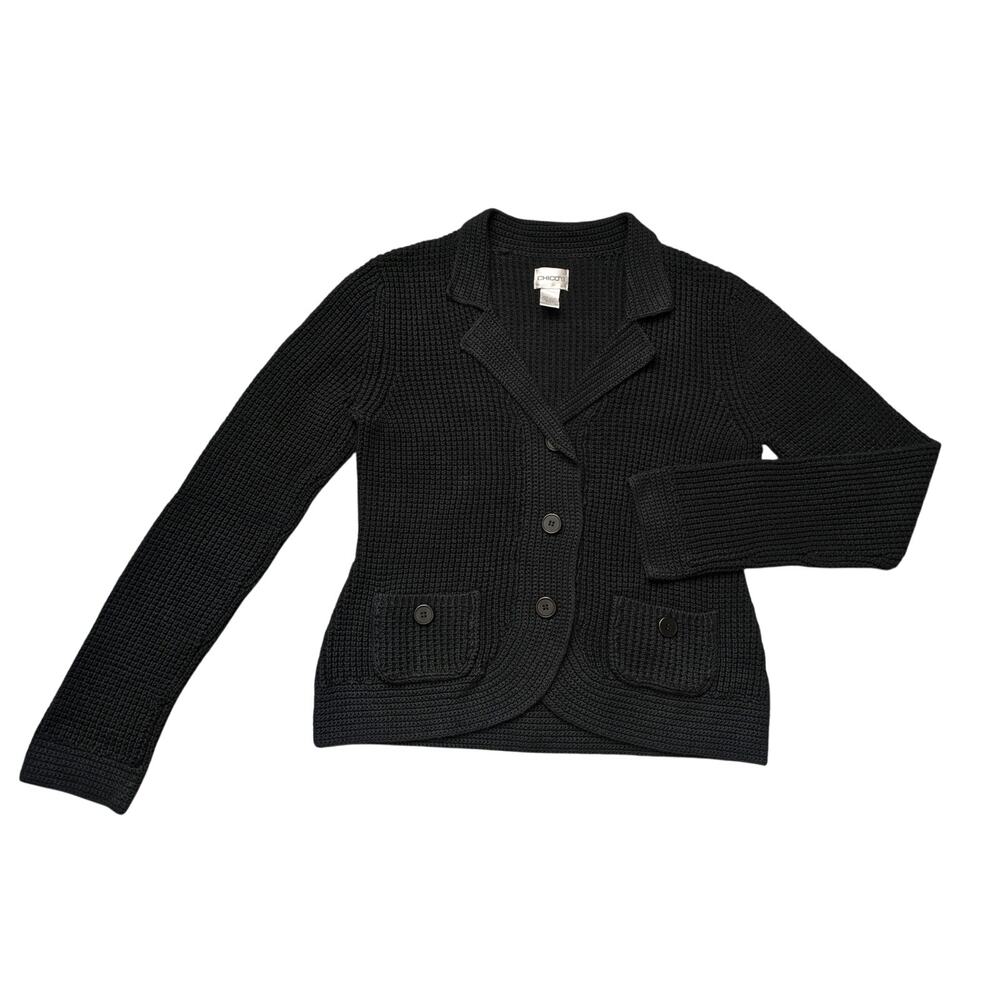 Vintage Chicos Crochet Knit Jacket Blazer Women 0 Black 100% Cotton Twee Cottage